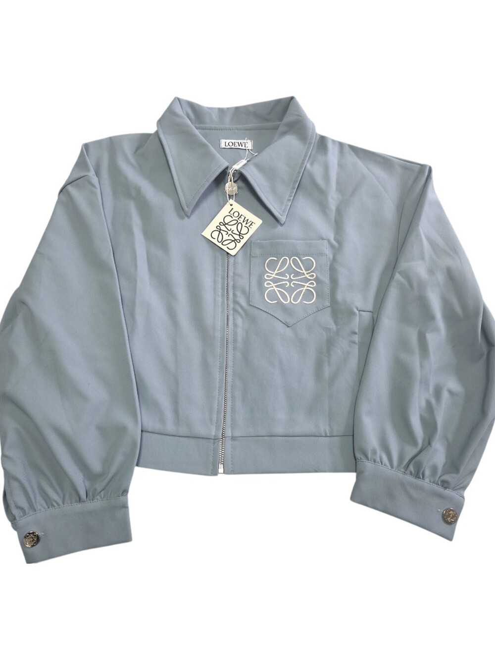 Loewe Powder Blue Cropped Zip Jacket with Embroidered Logo Med